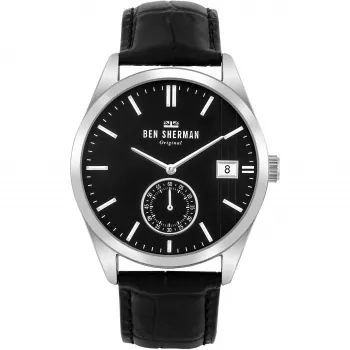 Ben Sherman heren WB039BB analoog quartz horloge 43 mm zwarte wijzerplaat zwarte lederen band
