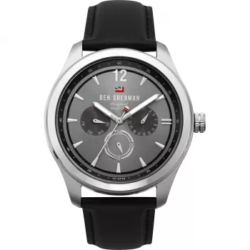 Ben Sherman WBS112B heren analoog quartzhorloge 43mm zwarte wijzerplaat lederen band