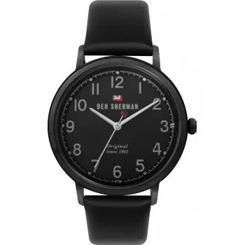 Ben Sherman WBS113BB heren analoog quartz horloge 43mm zwarte wijzerplaat echt leren band