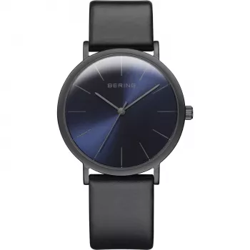 BERING Classic unisex quartz polshorloge 36 mm roestvrijstaal milanees blauwe wijzerplaat 13436-427