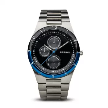 BERING heren Classic Minimalist quartz horloge 39mm titanium kast blauwe wijzerplaat grijs RVS mesh band 32339-702