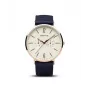 Bering heren Classic quartz horloge 40mm blauwe wijzerplaat roségoud edelstaal mesh 14240-864B