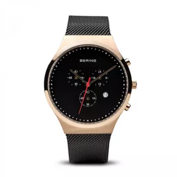 Bering heren Classic quartzhorloge 40mm RVS zwarte wijzerplaat meshband 14740-166
