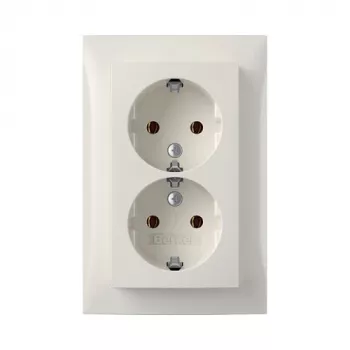 Berker S.1 dubbel stopcontact SCHUKO, 16A 250V, polarwit glanzend met afdekking