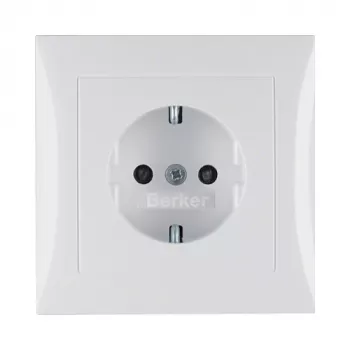Berker S.1 SCHUKO stopcontact met afdekking, polarwit (Type F, 16 A, 250 V, inbouw)