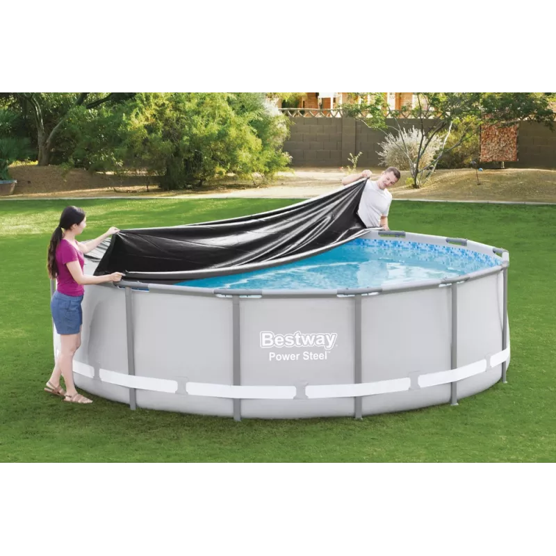 Bestway Flowclear Poolafdekking voor Steel Pro MAX Frame Pool 427 cm (14 ft) - Blauw Polyethyleen met Touwbinders