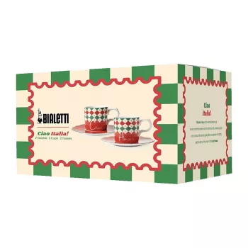Bialetti Tricolore espressokopjesset met schoteltjes (2 kopjes, 2 schoteltjes)