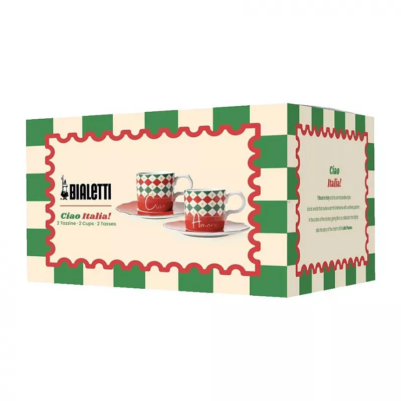 Bialetti Tricolore espressokopjesset met schoteltjes (2 kopjes, 2 schoteltjes)