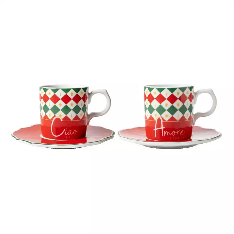 Bialetti Tricolore espressokopjesset met schoteltjes (2 kopjes, 2 schoteltjes)