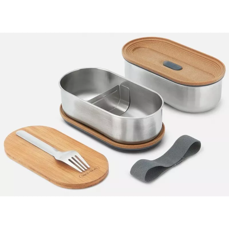 black+blum Oval Box 0,5 L bewaarbox met bamboedeksel en RVS-basis