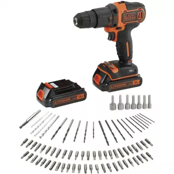 BLACK+DECKER 18V accu-slagboorschroevendraaier BDCHD18BAFC, zwart/oranje, 2x 1,5 Ah Li-Ion accu's, 80-delige accessoireset, koffer