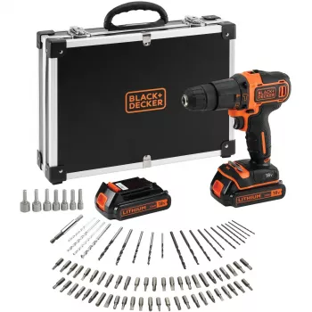 BLACK+DECKER 18V accu-slagboorschroevendraaier BDCHD18BAFC, zwart/oranje, 2x 1,5 Ah Li-Ion accu's, 80-delige accessoireset, koffer