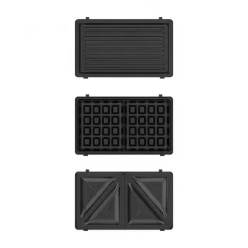 BLACK+DECKER BXSA754E 3-in-1 sandwichmaker, wafelijzer & grill met 3 verwisselbare antiaanbakplaten, 750 W, roestvrij staal