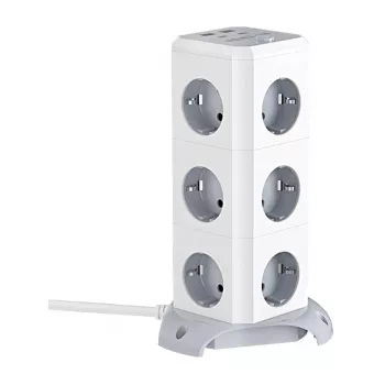 BlitzWolf BW-EC3 verticale stekkerdoos met 12 stopcontacten, 4 USB-aansluitingen, 2m kabel, EU-stekker