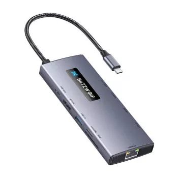 BlitzWolf BW-NEW TH8 10-in-1 USB-C hub adapter met 4K HDMI, 3x USB 3.0, 2x USB 2.0, Gigabit Ethernet, 100W PD, SD/TF-kaartlezer, Space Gray