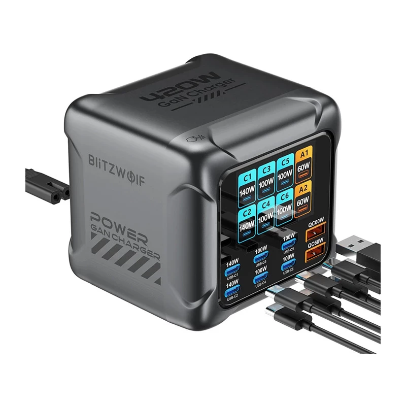Blitzwolf BW-S33 420W 8-poorts USB-A oplader, zwart