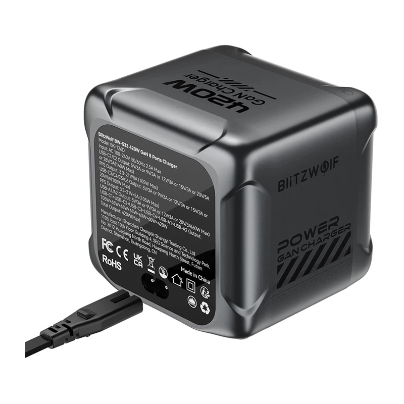 Blitzwolf BW-S33 420W 8-poorts USB-A oplader, zwart