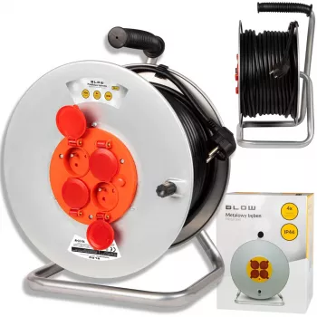 BLO PR-61 kabelhaspel verlengkabel 4 stopcontacten met aarding 50m metalen haspel 3x2,5mm