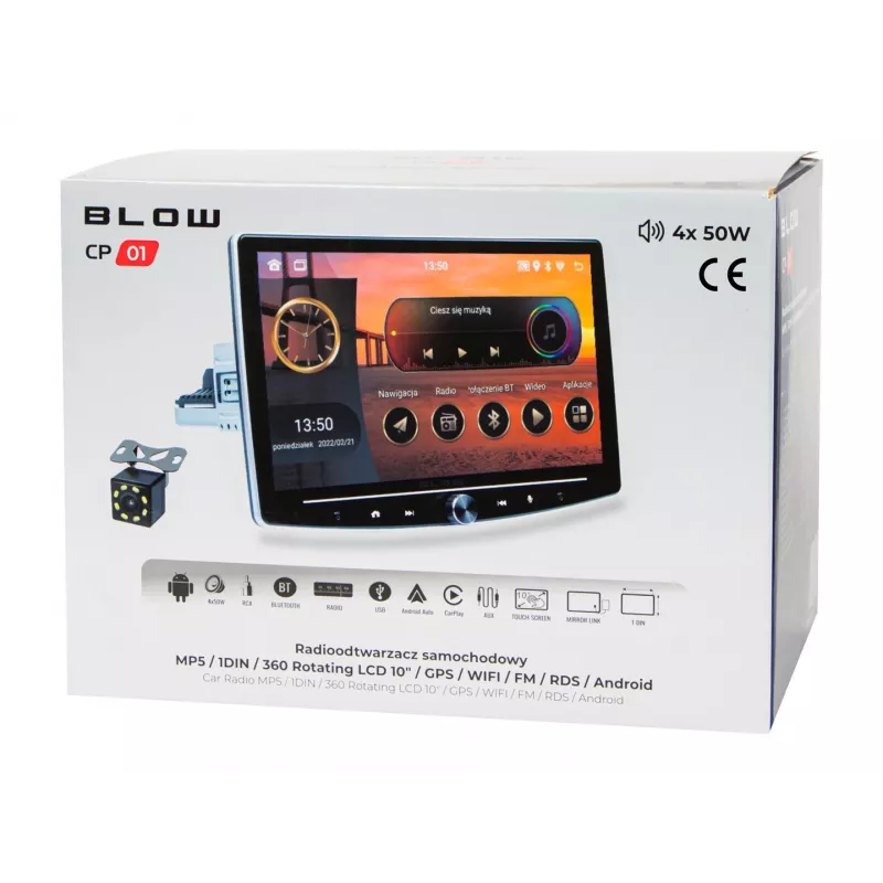 BLOW CP01 1DIN 10,1 inch Android 10 autoradio met kantelbaar display, draadloze CarPlay & Android Auto, GPS, Wi-Fi, Bluetooth