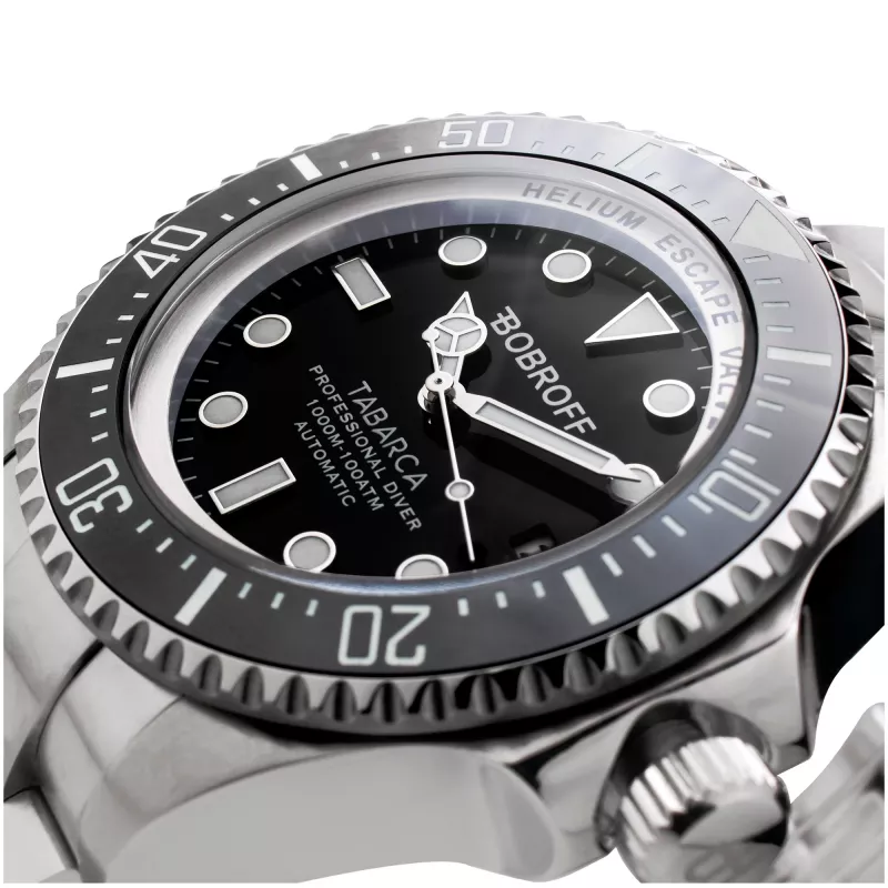 BOBROFF BF001 heren analoog quartzhorloge 44 mm zwarte lederen band