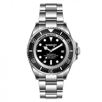 BOBROFF BF001 heren analoog quartzhorloge 44 mm zwarte lederen band