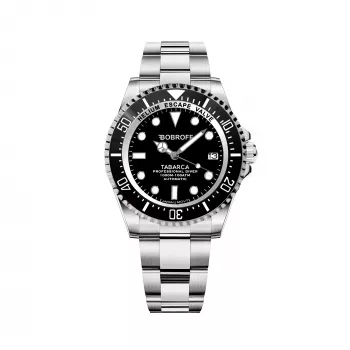 BOBROFF MAN BF0001J1 analoog quartz horloge 44mm zwarte wijzerplaat lederen band