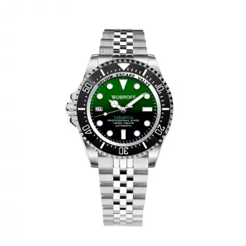 BOBROFF MAN BF0002iJ 42mm analoog kwartshorloge met zwarte wijzerplaat en zwarte leren band