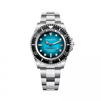 BOBROFF MAN BF0009 44mm quartz analoog horloge - zwarte wijzerplaat, zwarte leren band