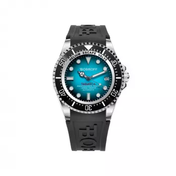 BOBROFF MAN BF0009-BFSTN analoog quartz horloge 44mm roestvrijstalen behuizing zwarte wijzerplaat leren band