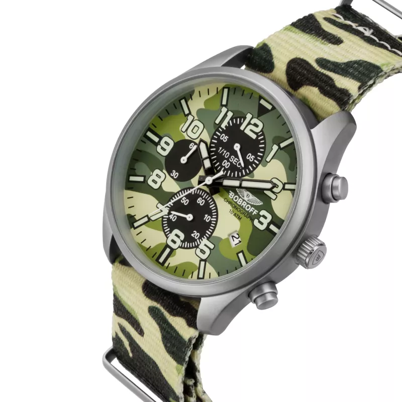 BOBROFF MAN BF0020 analoog quartzhorloge 42mm RVS zwart leer