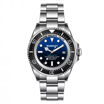 BOBROFF MAN BF003 analoog quartz horloge 44mm zwarte wijzerplaat echt leren band