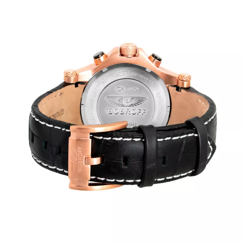 BOBROFF MAN BF1001M15 analoog quartz polshorloge 44 mm zwart lederen band