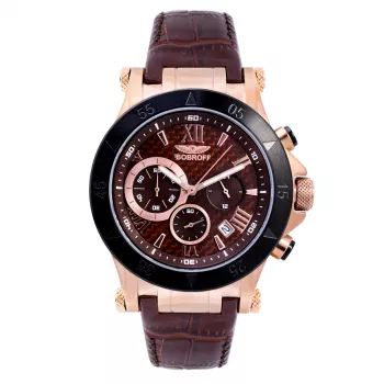 BOBROFF MAN BF1001M65 analoog quartz horloge 44mm zwarte wijzerplaat leren band