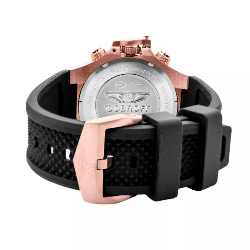 BOBROFF MAN BF1002M15 analoog quartz horloge 43mm zwarte wijzerplaat lederen band
