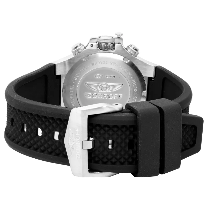 BOBROFF MAN BF1002M20 analoog kwartshorloge 43mm zwarte wijzerplaat leren band