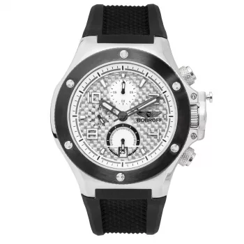 BOBROFF MAN BF1002M20 analoog quartz horloge 43mm zwarte wijzerplaat leren band