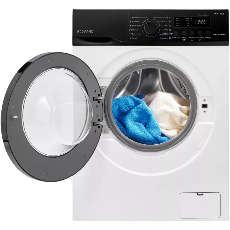 BOMANN WA 7162 voorlader wasmachine, 7 kg, 1400 t/min, wit/zwart