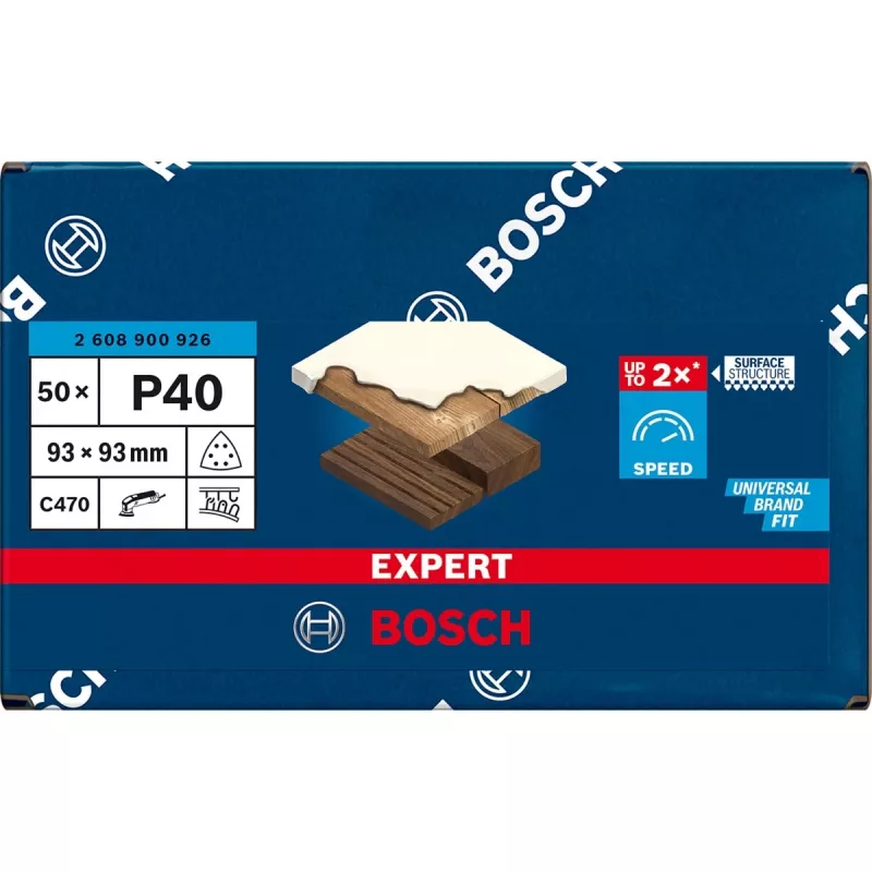 Bosch EXPERT C470 driehoekschuurblad 93x93mm korrel 40, 50-pack voor delta-schuurmachine 2608900926