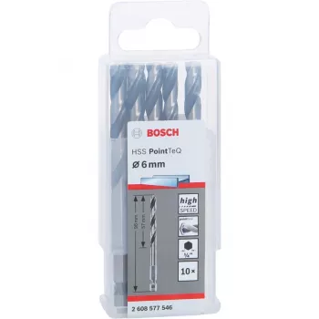 Bosch PowerTools HSS PointTeQ Hex spiraalboor, 6 mm, 10 stuks, werklengte 57 mm