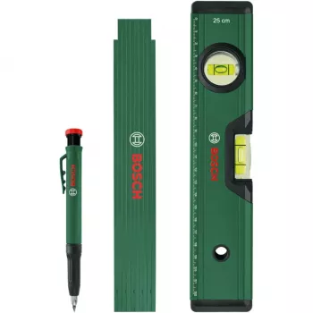 Bosch PowerTools markeringsset, 3-delig (groen/zwart) – dieptemarkeerder, universele marker & timmermanspotlood