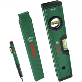 Bosch PowerTools markeringsset, 3-delig (groen/zwart) – dieptemarkeerder, universele marker & timmermanspotlood
