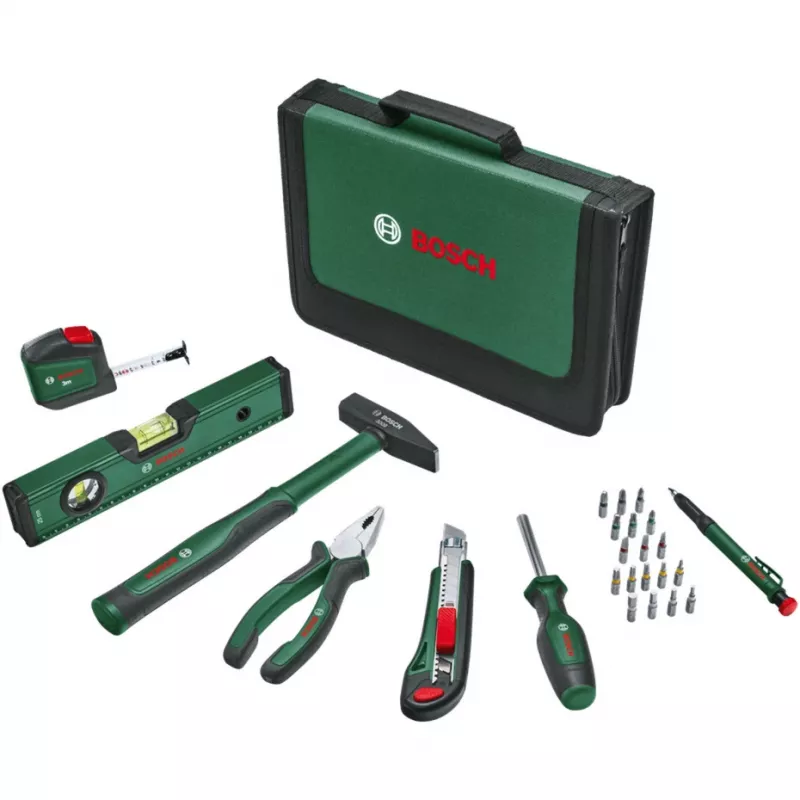 BOSCH Powertools universele handgereedschapsset, 25-delig (groen, met gereedschapstas)
