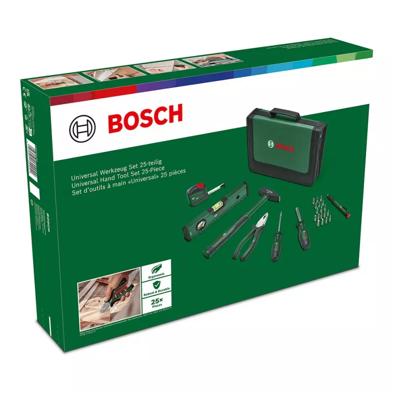 BOSCH Powertools universele handgereedschapsset, 25-delig (groen, met gereedschapstas)