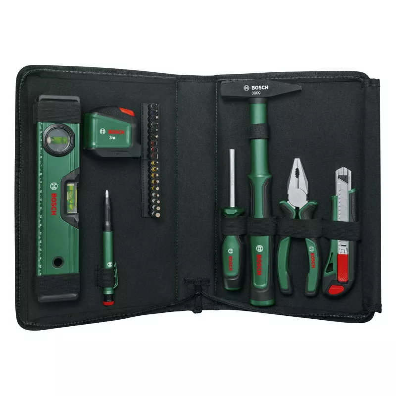 BOSCH Powertools universele handgereedschapsset, 25-delig (groen, met gereedschapstas)