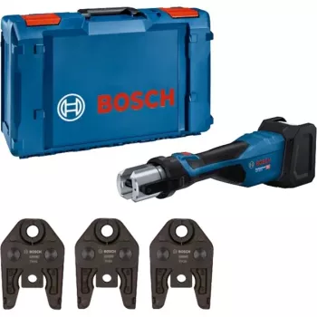 Bosch Professional GPT 18V-32 accu persgereedschap, solo-versie, kit TH, 18V, blauw, zonder accu en oplader, 3 standaard TH-persbekken, in L-BOXX