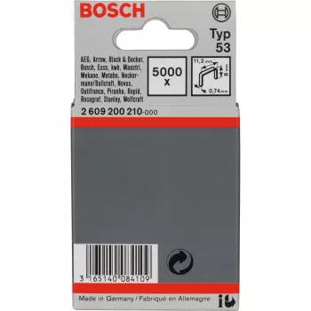 Bosch type 53 fijn draadnietjes 11,4 x 0,74 x 8 mm, verzinkt staal, 5000 stuks (2609200210)