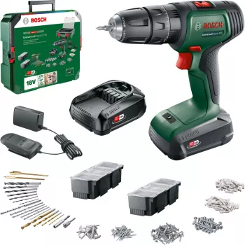 BOSCH UniversalImpact 18V accu-slagboormachine (groen/zwart, 2x1,5 Ah Li-Ion, 241-delige set)