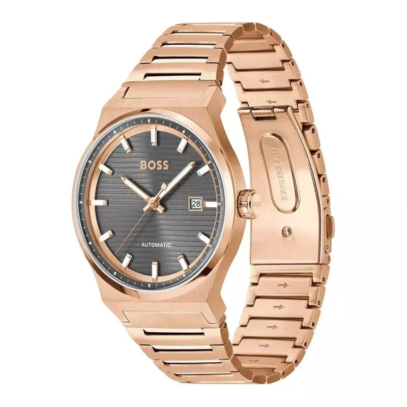 BOSS MAN 1514185 quartz analoog horloge 41mm zwarte wijzerplaat leren band