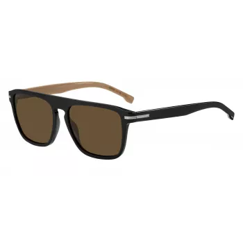 BOSS MAN zonnebril BOSS1599S807 rechthoekig zwart montuur grijze glazen 56mm