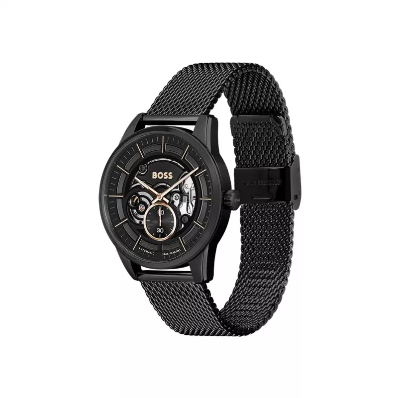 BOSS heren Velocity chronograaf quartzhorloge 42mm blauwe wijzerplaat RVS mesh 1514035